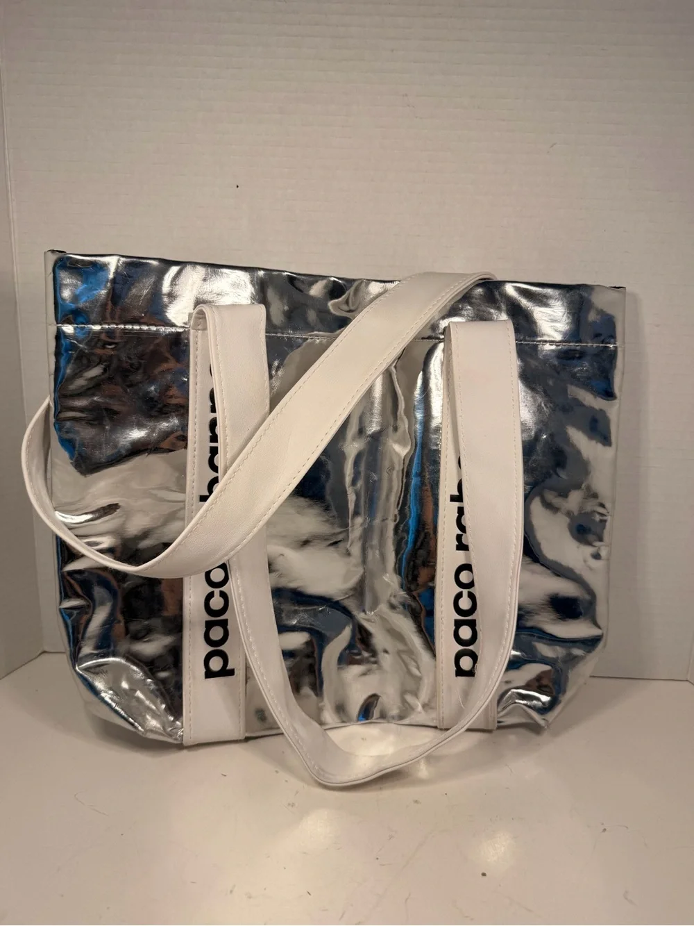 Paco Rabanne x SeaTrees Silver Metallic Crinkle Tote Bag
